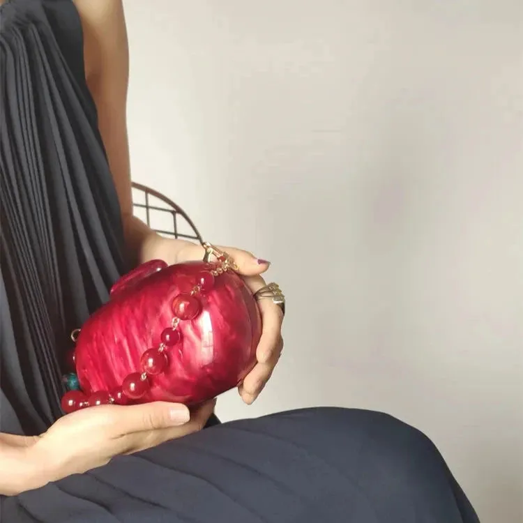 Rhea Red Pearly Acrylic Evening Clutch Bag