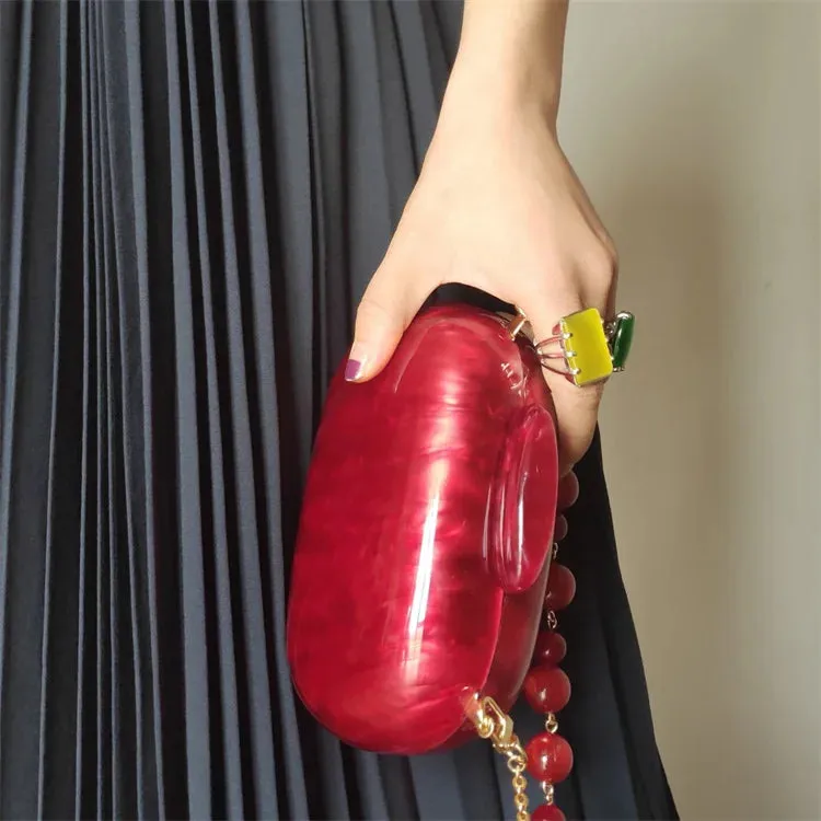 Rhea Red Pearly Acrylic Evening Clutch Bag