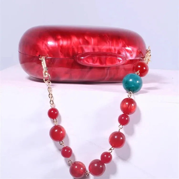 Rhea Red Pearly Acrylic Evening Clutch Bag