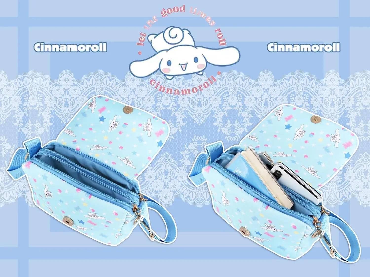 Roffatide Cartoon Mini Messenger Bag Crossbody Bag Kawaii Lolita JK Girls Shoulder Bag Flap Synthetic Leather Satchel