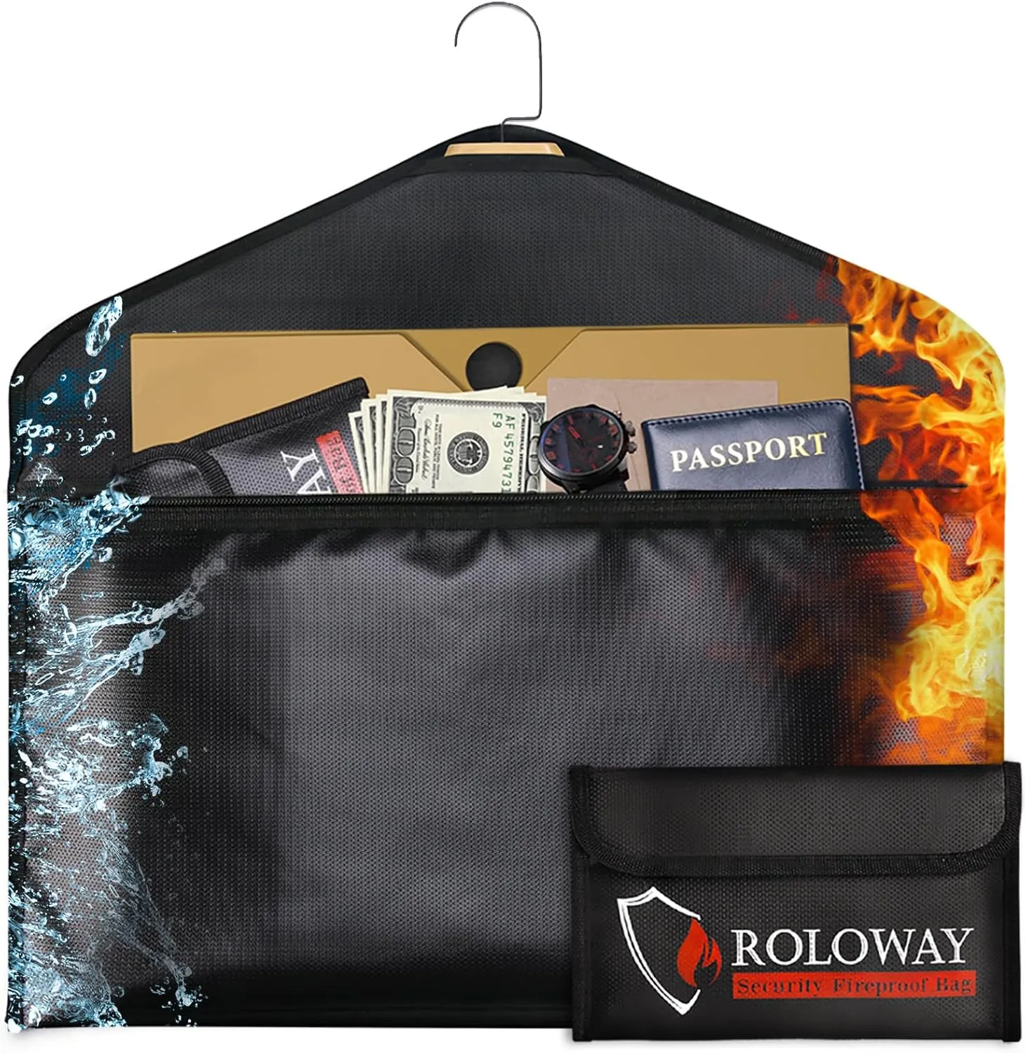 ROLOWAY Hanger Diversion Fireproof Safe, Hidden Compartment for Home & Travel, Secret Safe for Cash Hiding Under Clothes with Small Fireproof Bag