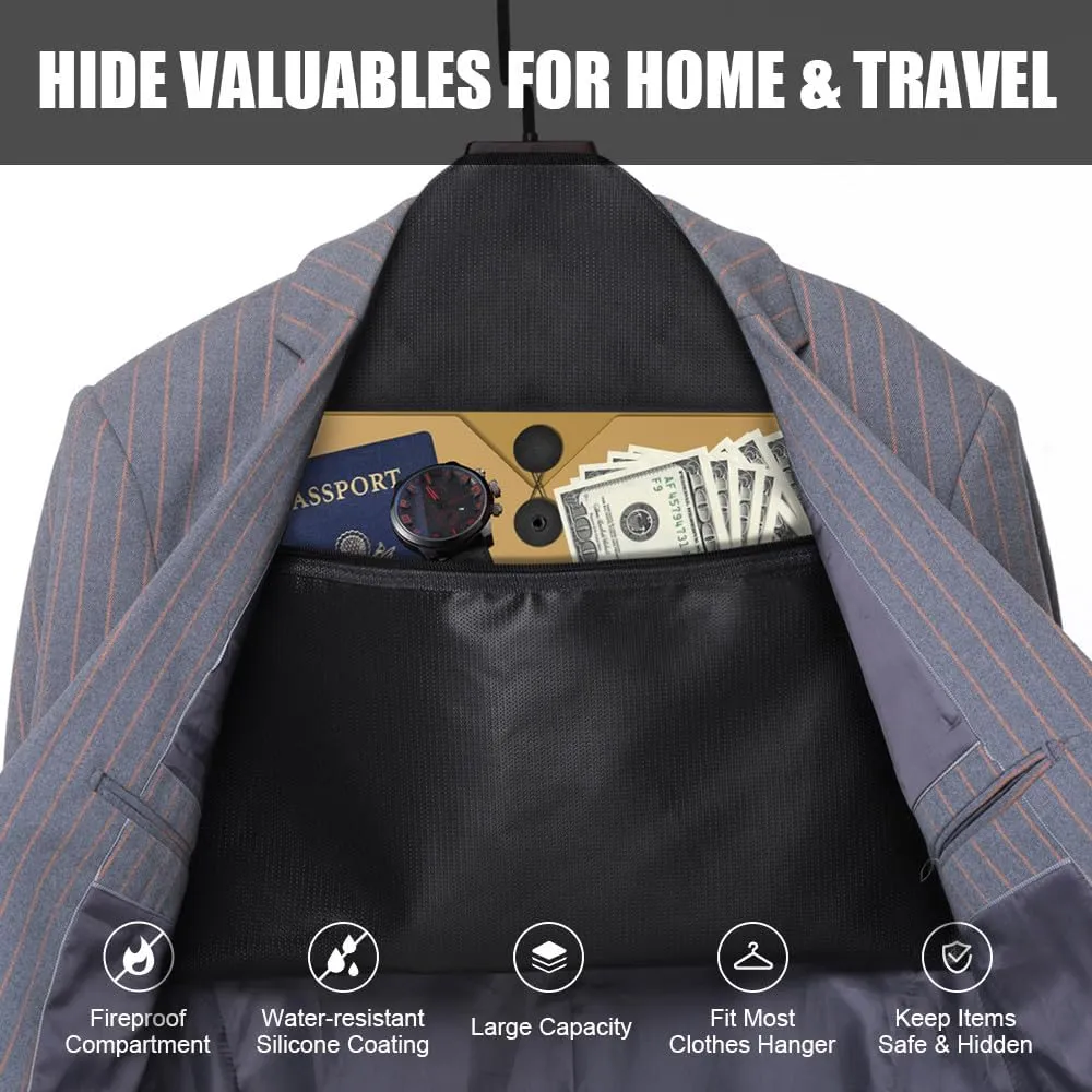 ROLOWAY Hanger Diversion Fireproof Safe, Hidden Compartment for Home & Travel, Secret Safe for Cash Hiding Under Clothes with Small Fireproof Bag