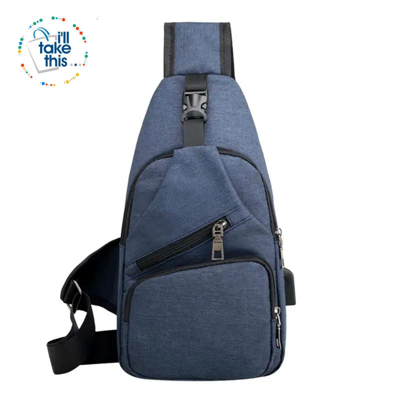 Single Shoulder Strap crossbody Canvas Bag   USB Charging access in an EASY Sling Shoulder Backpack