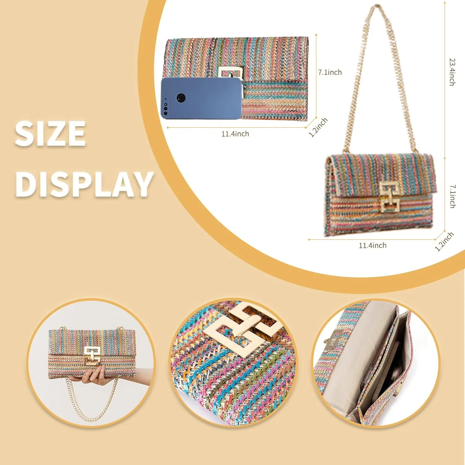Straw Clutch Purse for Women Designer Evening Handbag Summer Beach Shoulder Crossbody Bag