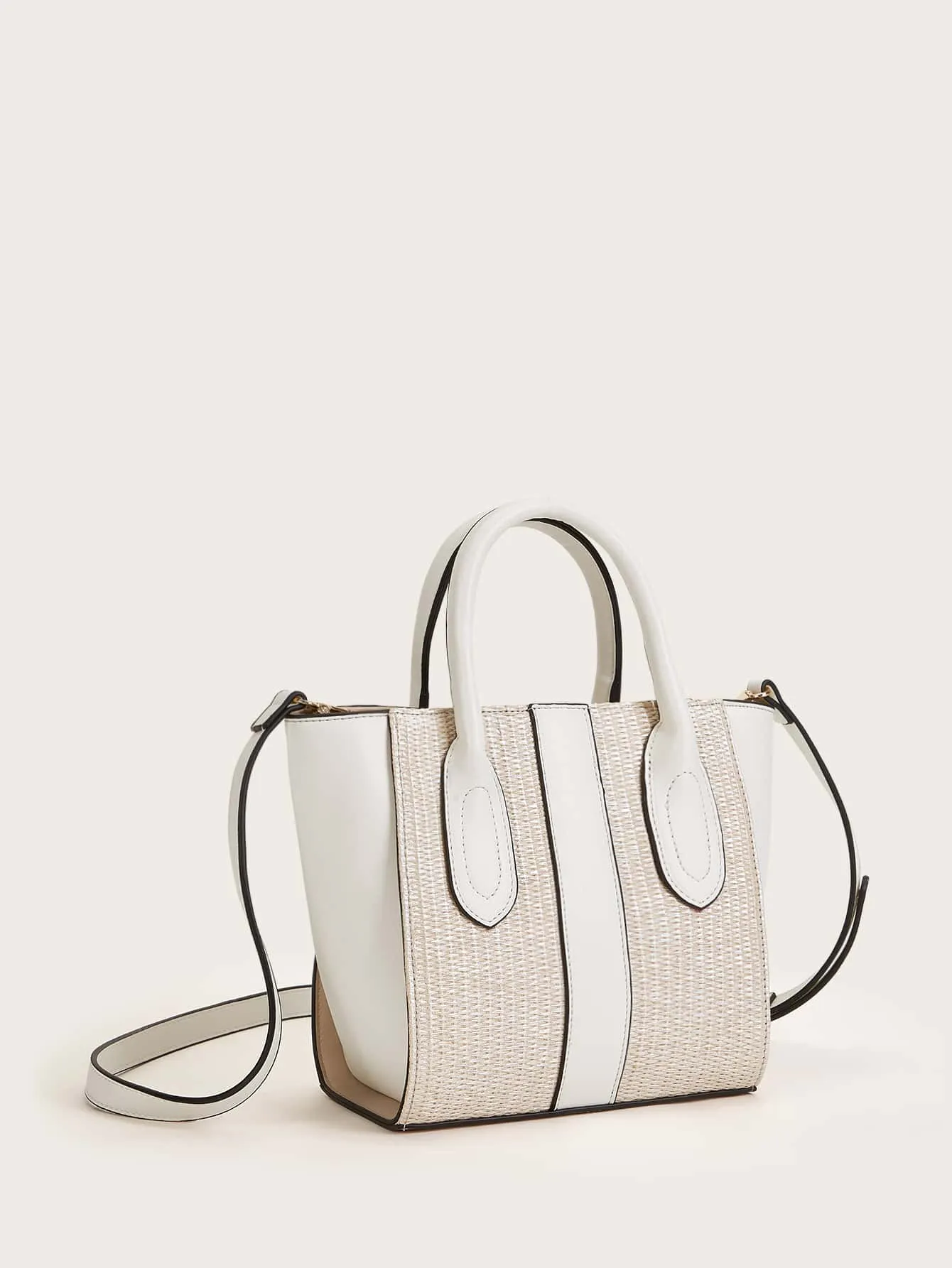Straw Panel Satchel Bag