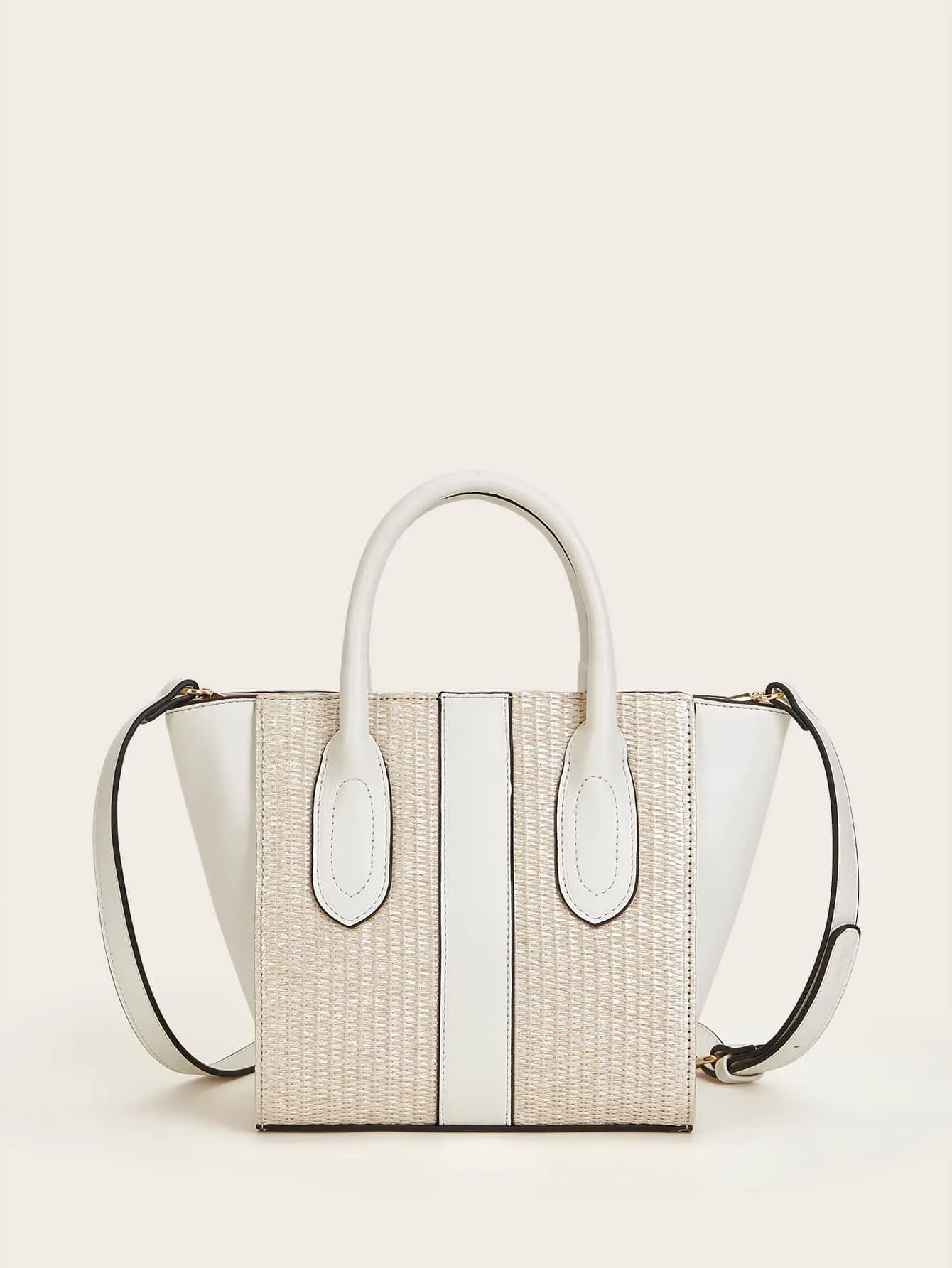 Straw Panel Satchel Bag