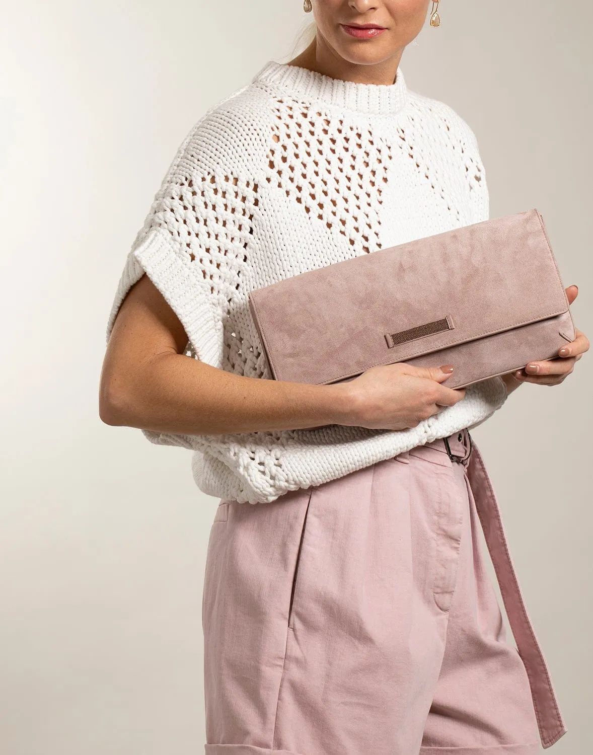 Suede East West Clutch
