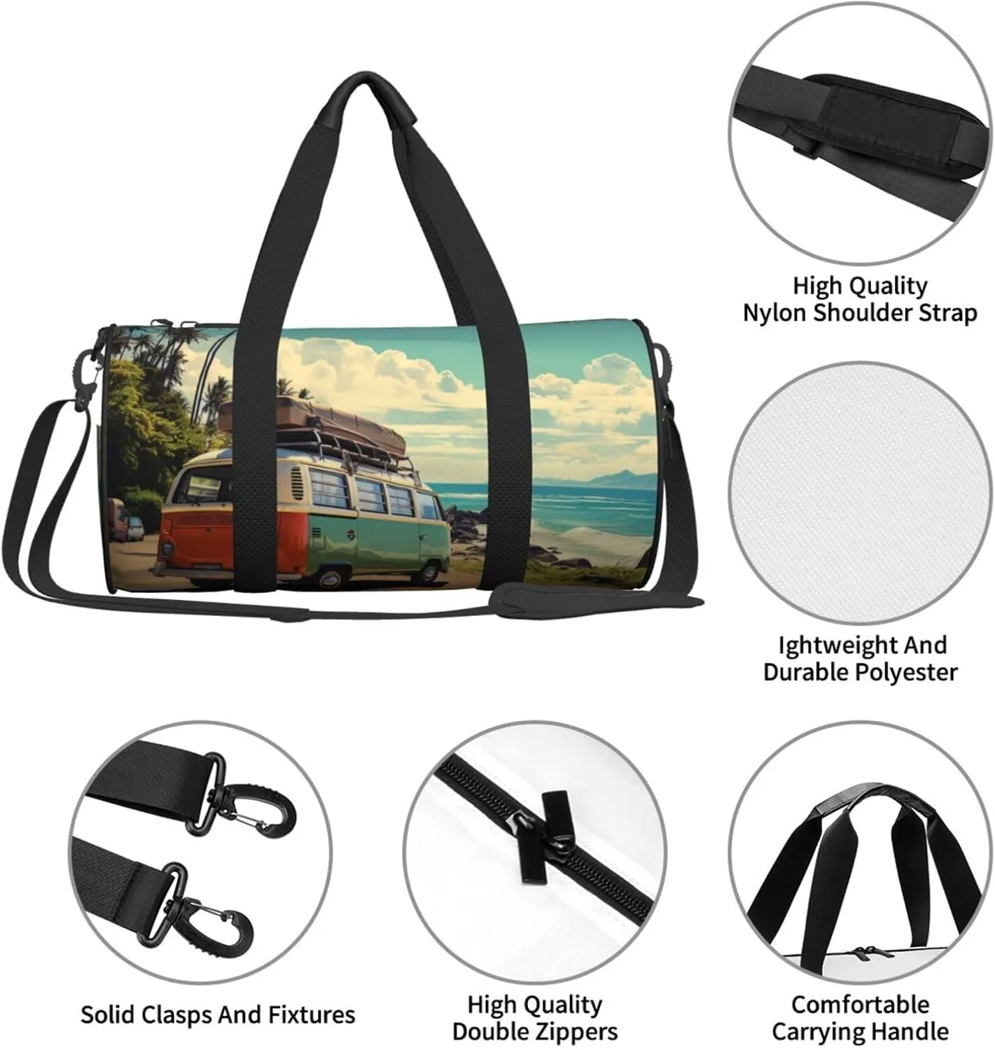 Summer Road Trip Travel Duffle Bag for Men Women Sport Gym Bag Foldable Weekender Bag Carry on Overnight Bag for Travel Swimming Basketball