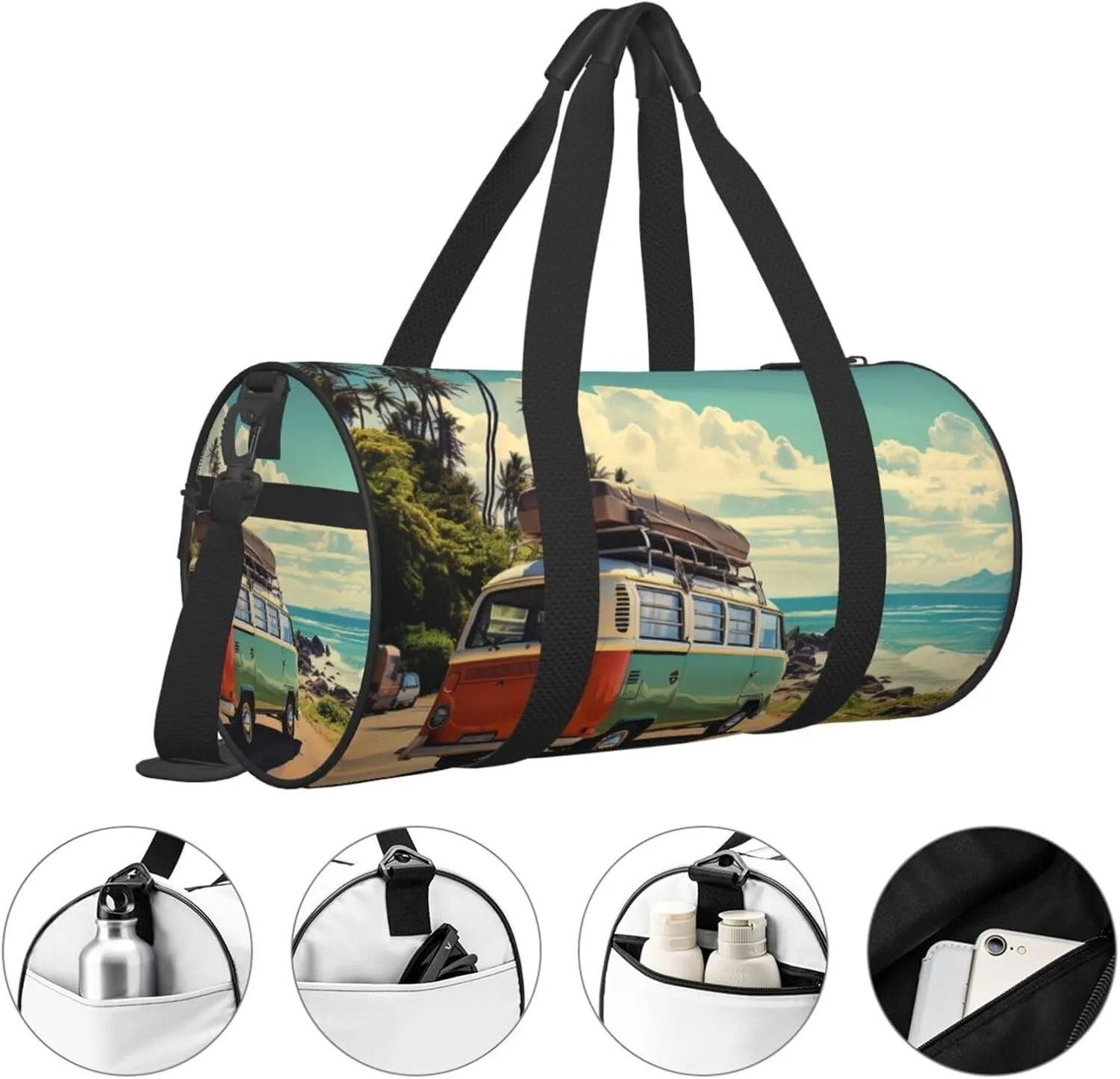 Summer Road Trip Travel Duffle Bag for Men Women Sport Gym Bag Foldable Weekender Bag Carry on Overnight Bag for Travel Swimming Basketball