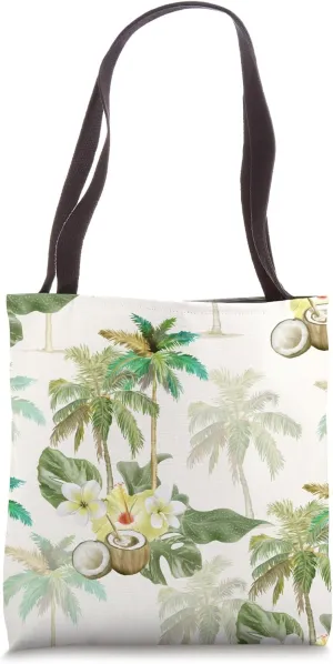 Tropical Design, Palm Trees, Coconut Drink, Floral Design Tote Bag