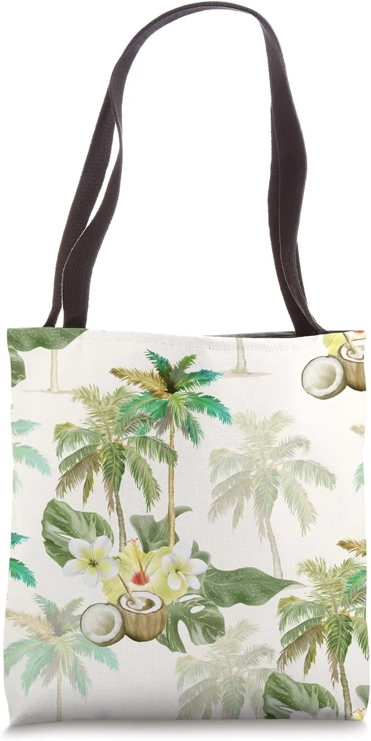 Tropical Design, Palm Trees, Coconut Drink, Floral Design Tote Bag
