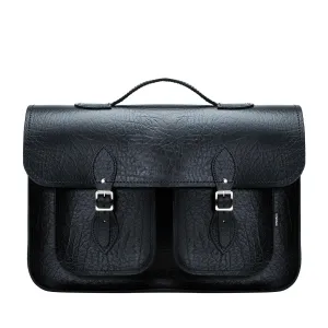 Twin Pocket Executive Handmade Leather Satchel - Black