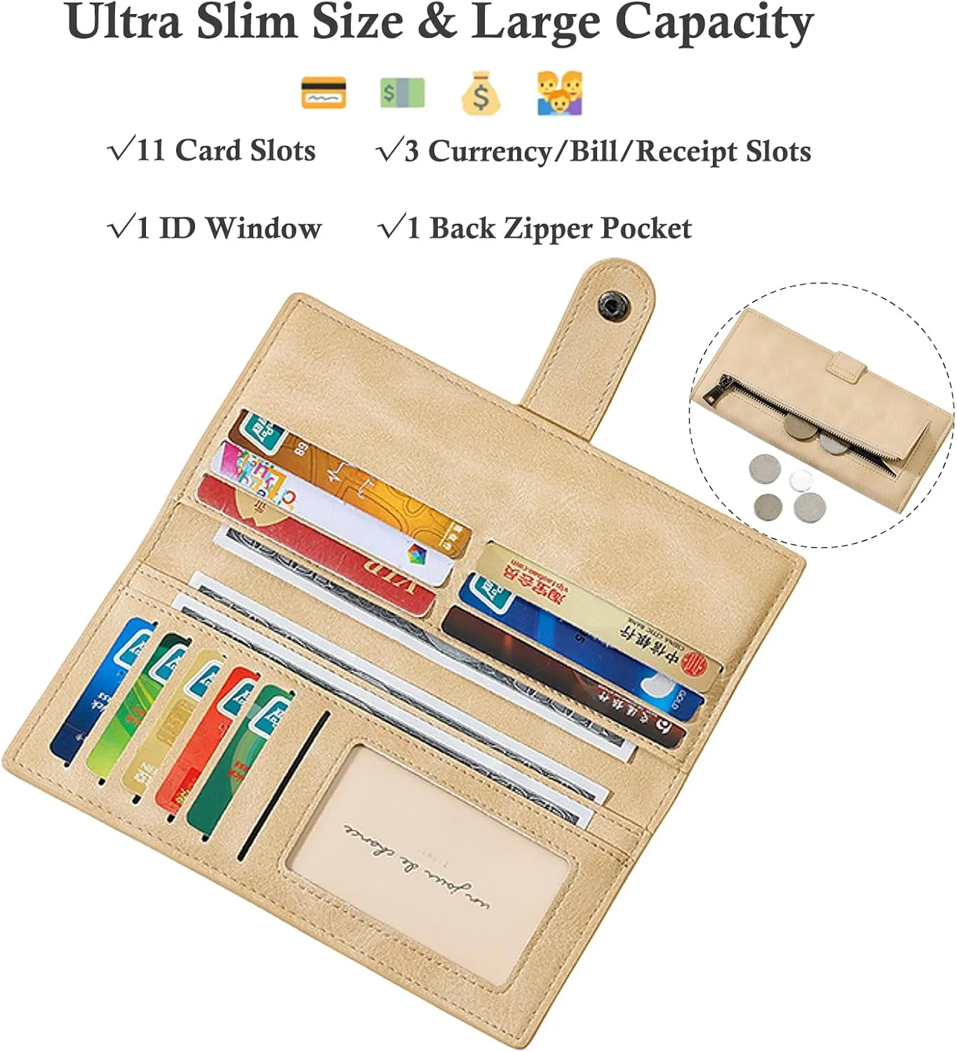 Wallets for Women Slim Thin Soft Leather RFID Blocking Credit Card Holder Bifold Long Ladies Wallet Clutch
