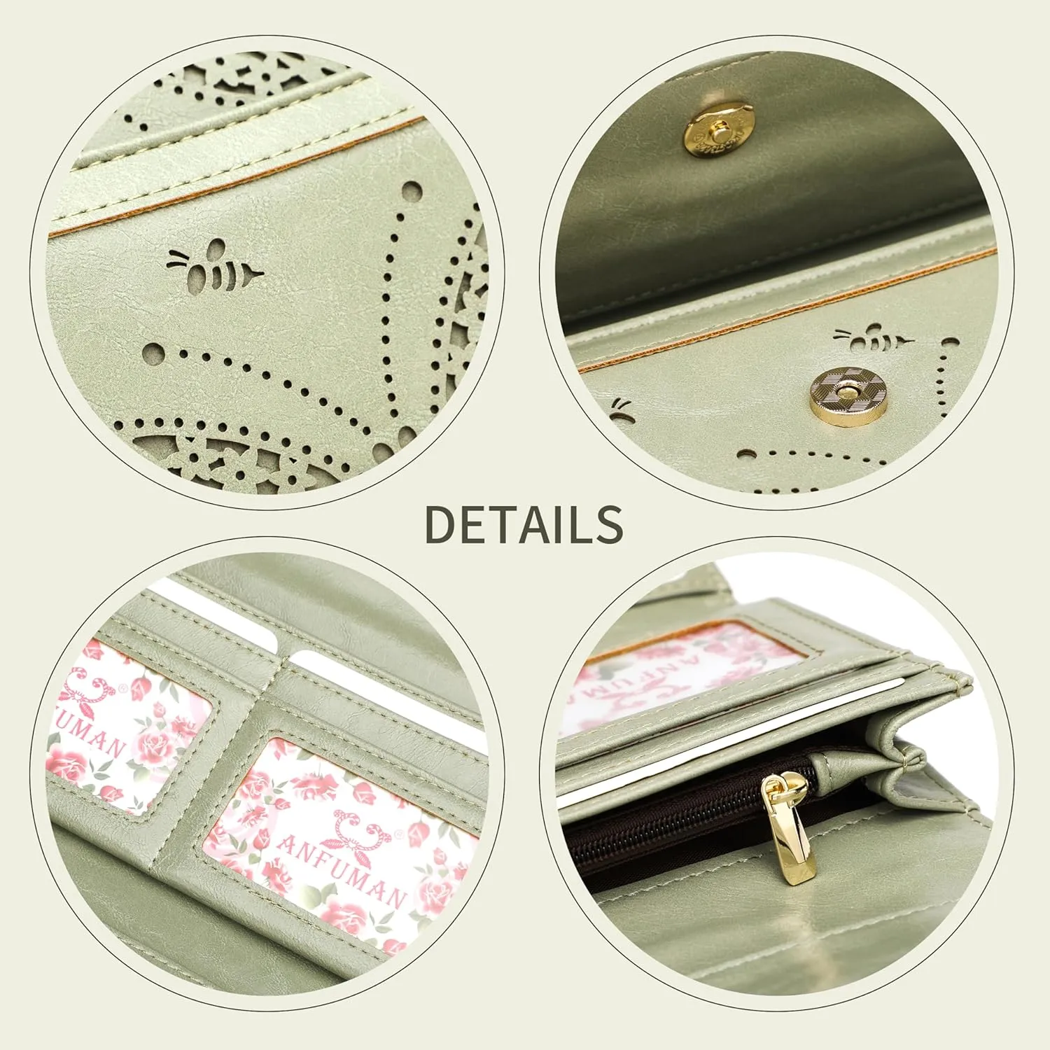 Womens Wallets RFID Blocking Leather Clutch Long Wallet for Women Card Holder Phone Organizer Ladies Travel Purses Green