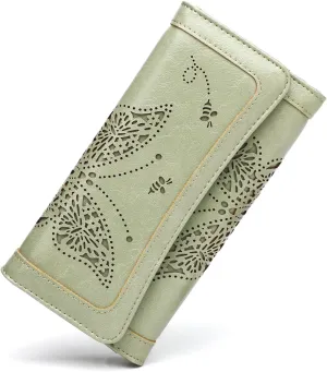 Womens Wallets RFID Blocking Leather Clutch Long Wallet for Women Card Holder Phone Organizer Ladies Travel Purses Green