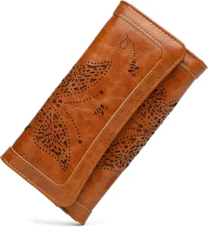 Womens Wallets RFID Blocking Leather Clutch Long Wallet for Women Card Holder Phone Organizer Ladies Travel Pursesn Caramel