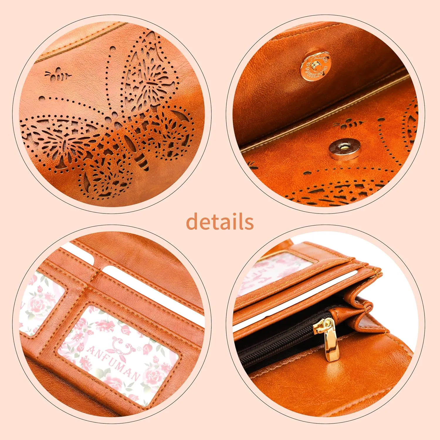 Womens Wallets RFID Blocking Leather Clutch Long Wallet for Women Card Holder Phone Organizer Ladies Travel Pursesn Caramel