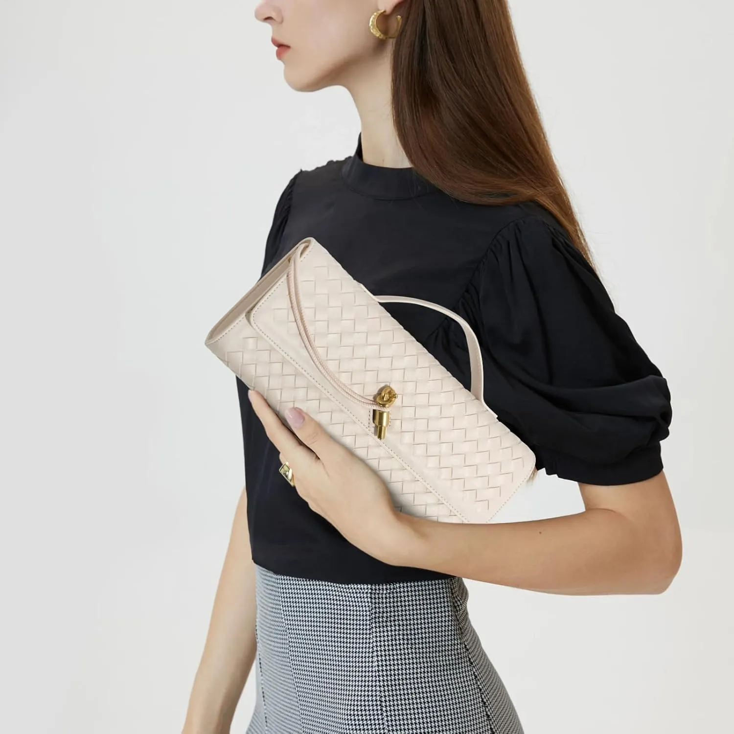 Woven Clutch Purses for Women, Leather Evening Bag Shoulder Handbag Formal Satchel Crossbody Purse Party Bag